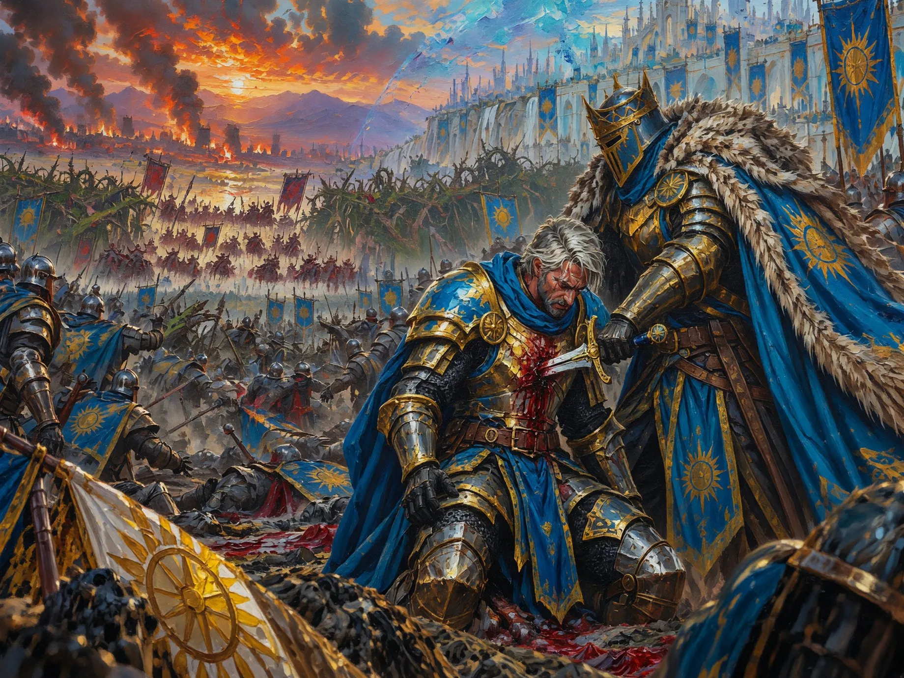 Gabriel supports the mortally wounded Kaelen as the battle collapses behind them