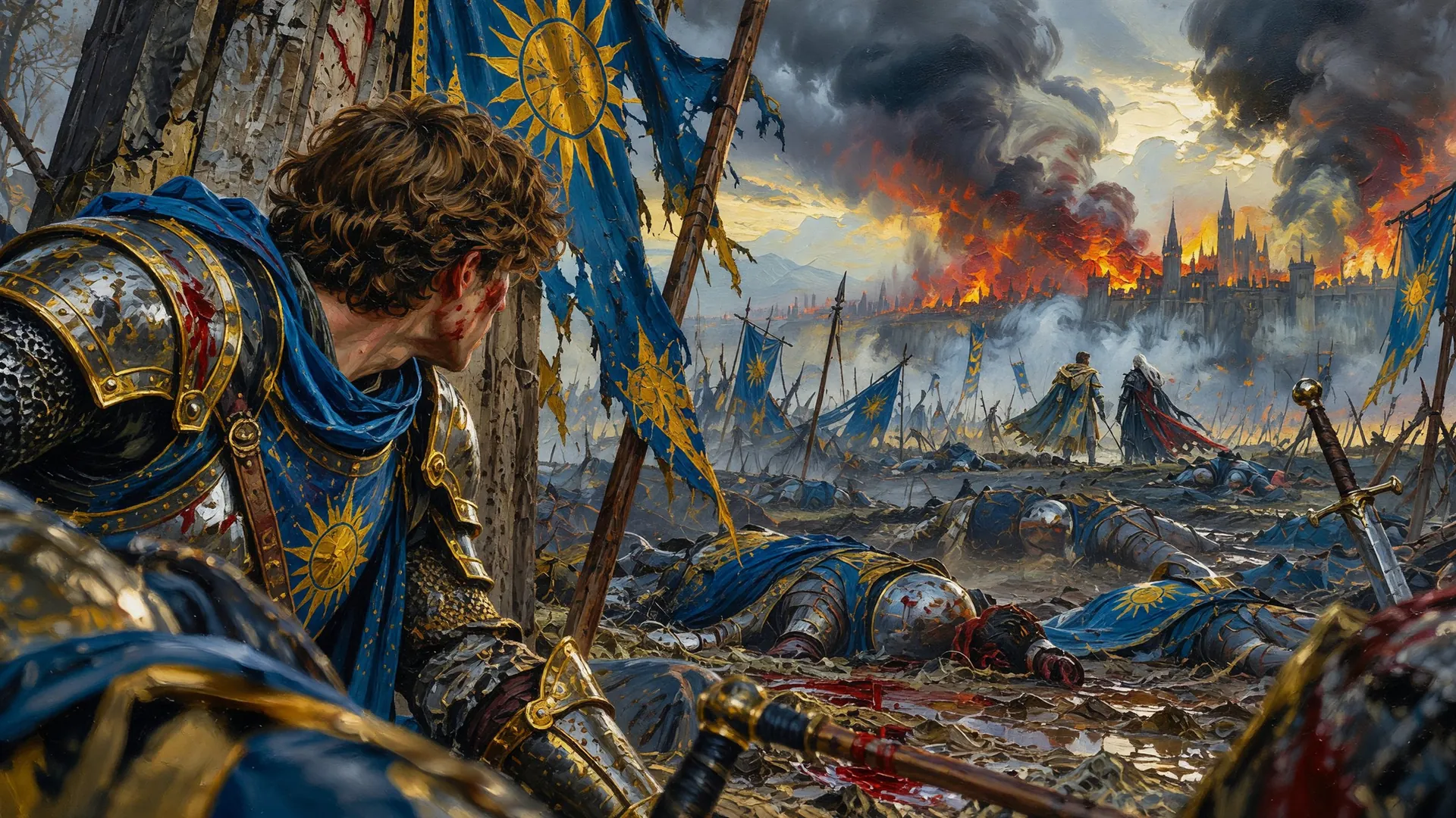Tomas looks back from the shattered battlefield and sees Gabriel standing far away beside Valthorian
